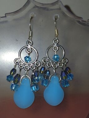 Hand Crafted Blue Dangle Chandelier Earrings